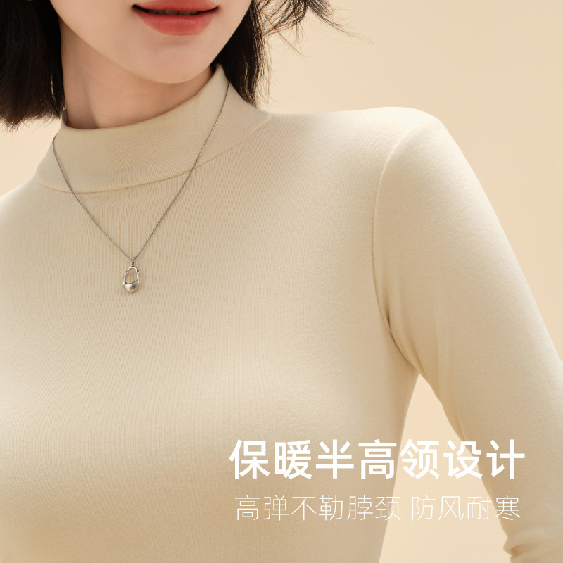 半高领德绒打底衫女士春秋款内搭纯色加绒加厚保暖上衣修身打底衣|undefined