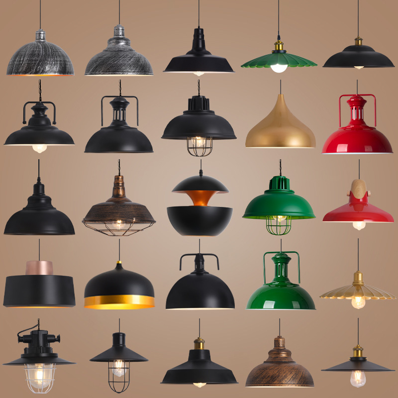 Retro Industrial Style Iron Lampshade Shop Commercial Hot Pot Restaurant Bar Pot Cover Barbecue Shop Nostalgic Single-Head Small Chandelier