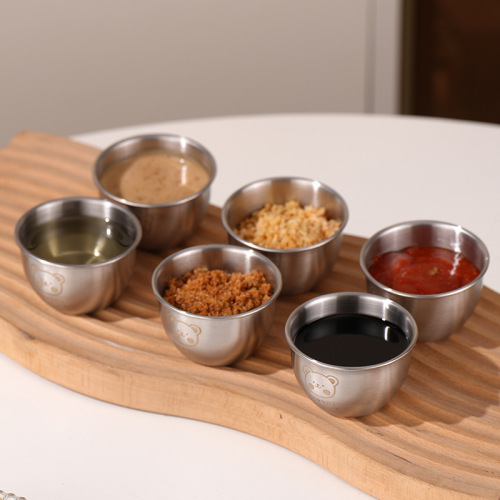 Mini Portable Sauce Cup, Cartoon Bear Dip Tray with Lid, Tomato Salad Dressing Cup, 304 Stainless Steel