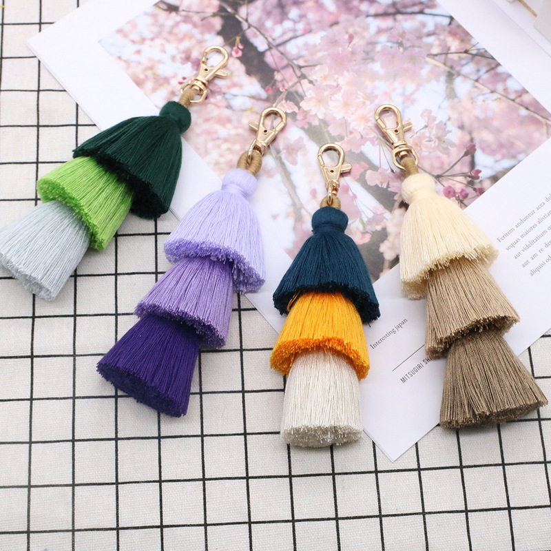 Bohemian handmade cotton rope tassel key chain color pendant bag decoration factory direct new