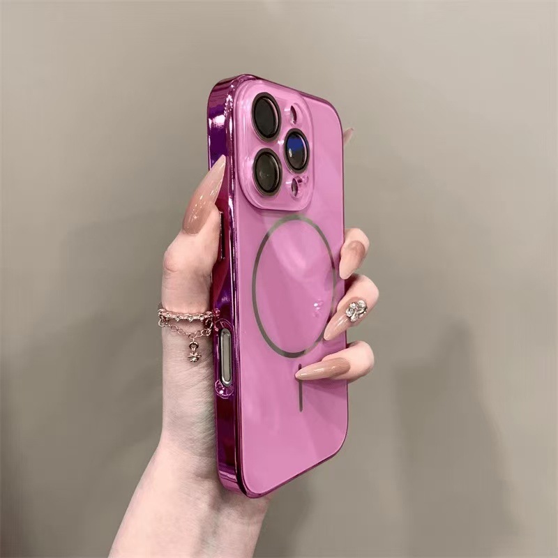 Vidrio de color sólido galvanizado simple para iphone16ProMax Apple 15 funda para teléfono móvil 14 nuevo estilo 13 atracción magnética 16