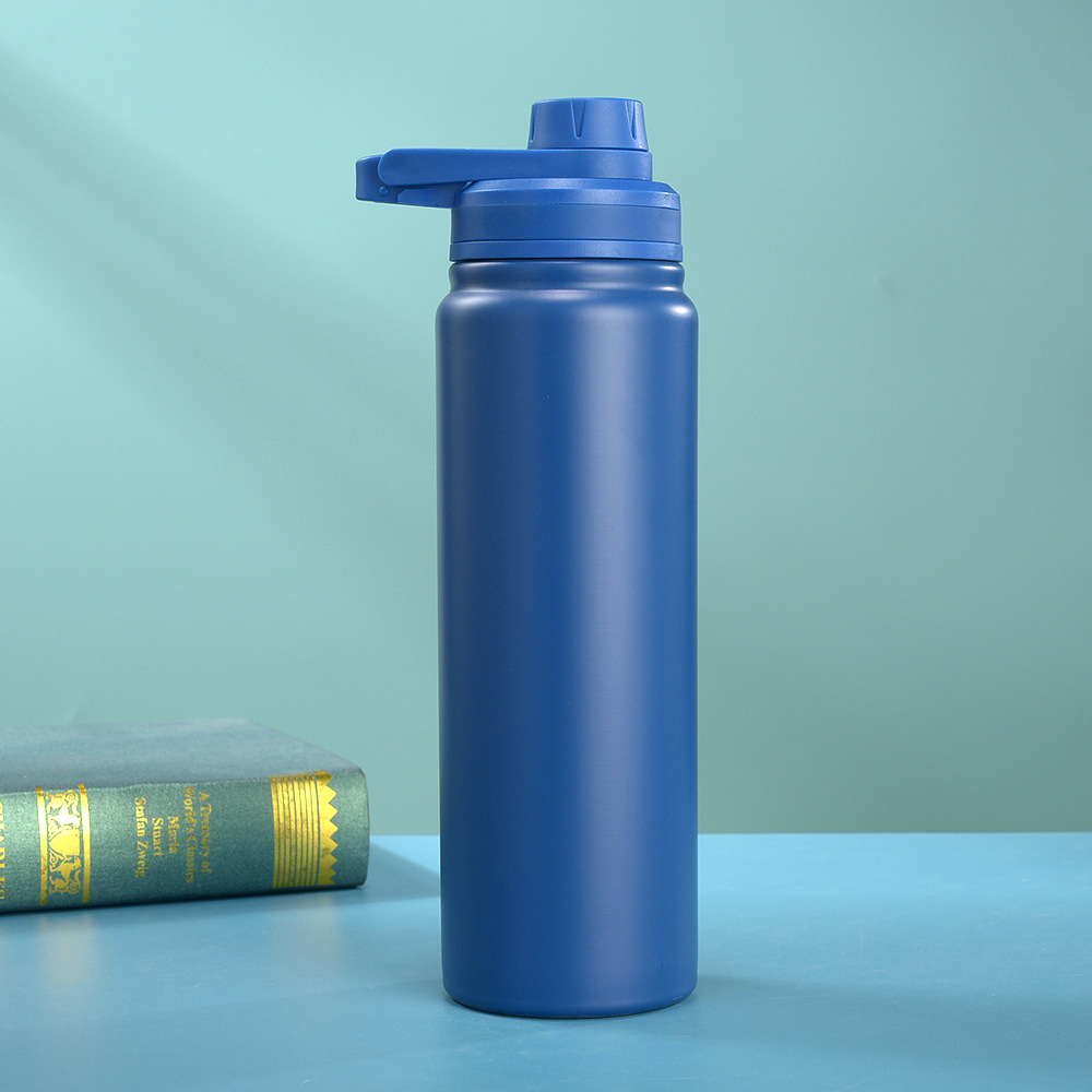 Nueva doble capa de acero inoxidable botella espacial cubierta de boca inclinada portátil al aire libre botella deportiva vacío taza de aislamiento de calor