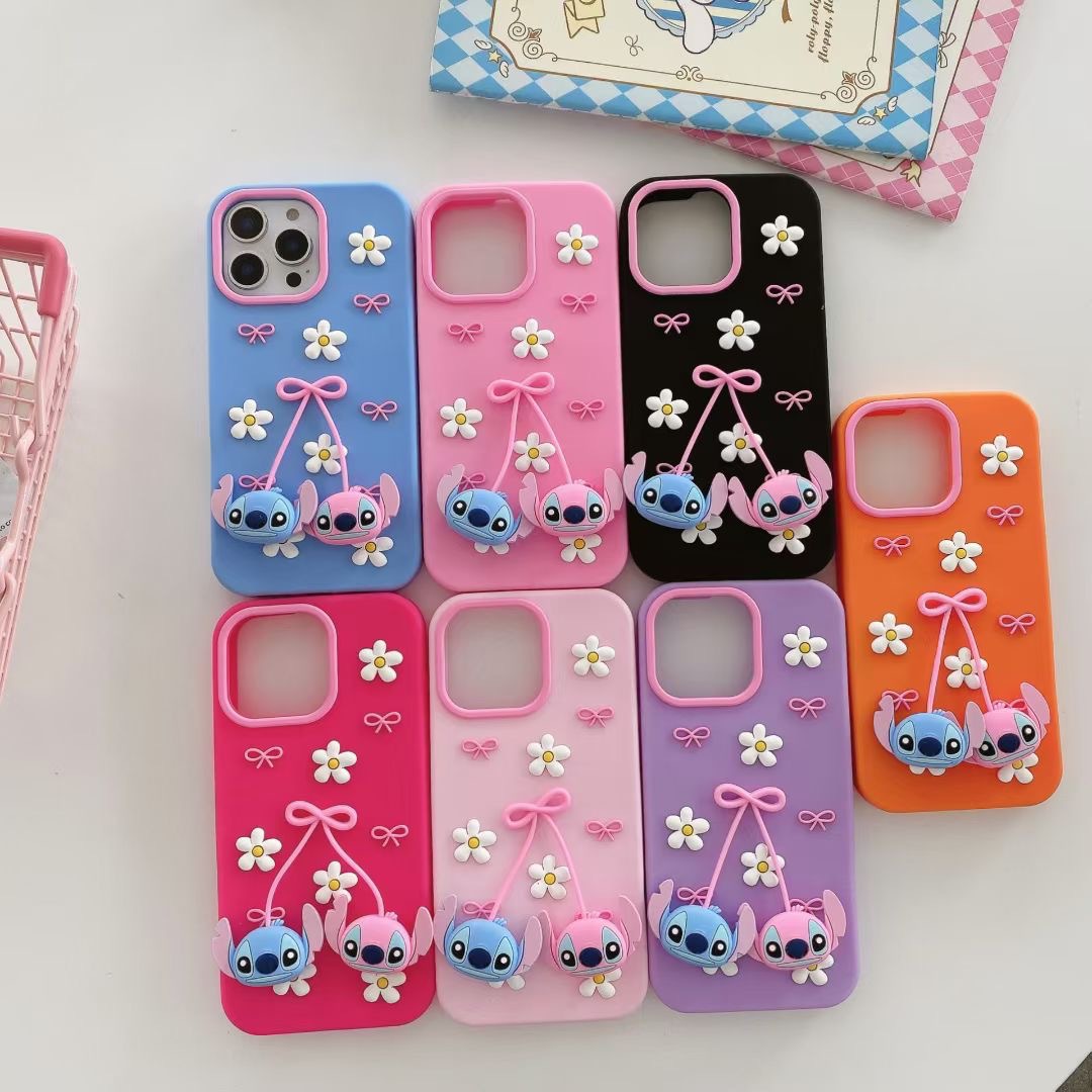 硅胶可爱蝴蝶结樱桃适用苹果16/17promax/iPhone15手机壳14套吊坠