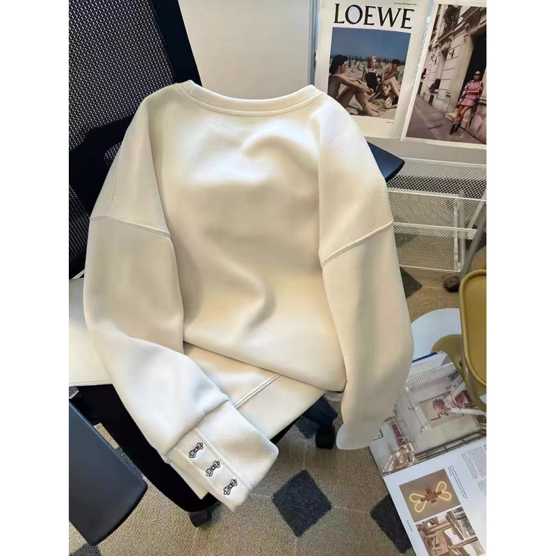 자수 베어 크루 넥 스웨트 셔츠 여성용 무식한 가을과 겨울 느슨한 슬림 재킷