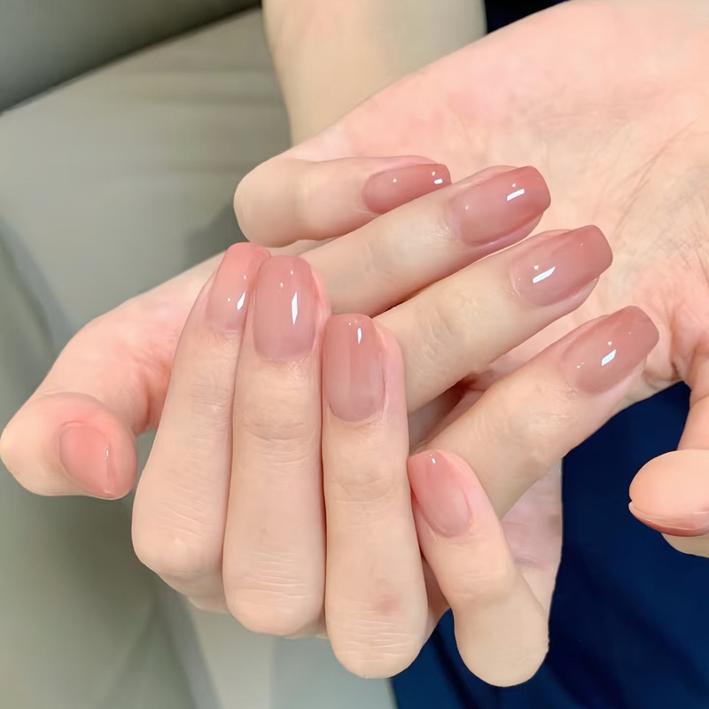 [Peach's Mud] Explosions hand-worn with ins nude color advanced gradient white nail art patch wholesale
