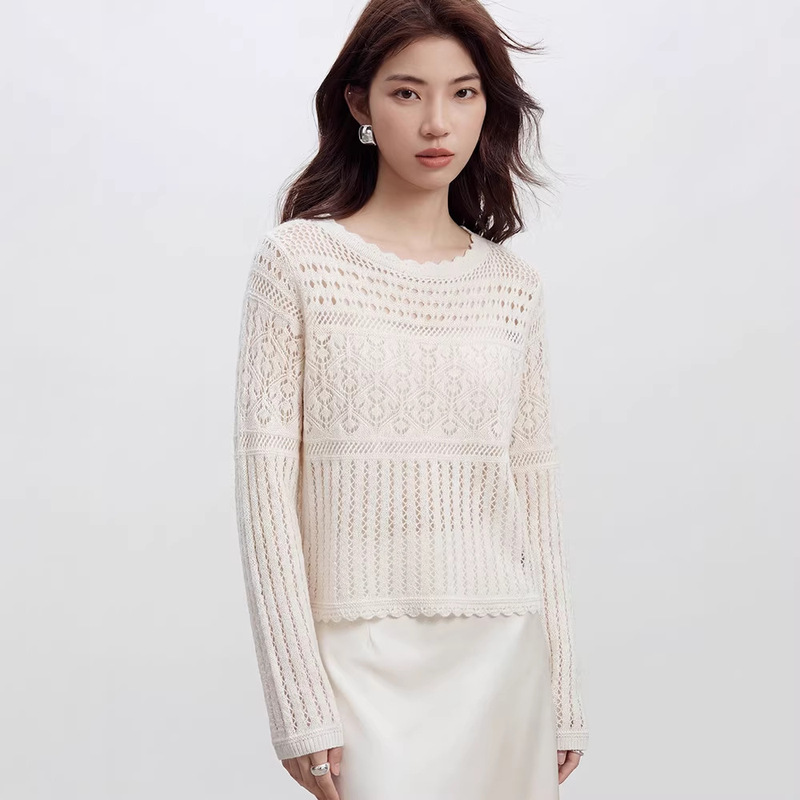 French-style paper yarn hollow-out knit sweater for women, early autumn crochet long-sleeve sun protection cover-up, thin 2026 new women's top French-style paper yarn hollow-out knit sweater for women, early autumn crochet long-sleeve sun protection cover-up, thin 2026 new women's top