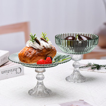 家用高脚大号彩色玻璃水果盘 客厅茶几透明零食盘 高级感托盘批发