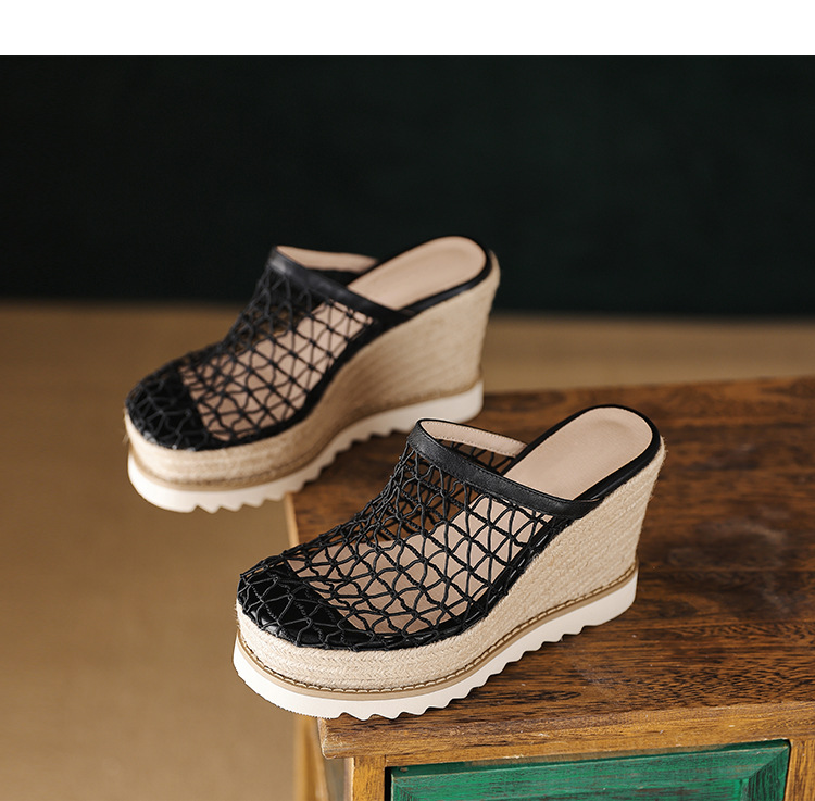 Dép sandal nữ bít mũi đế xuồng cao gót 9 cm phong cách biển — màu nâu, màu đen, màu mơ chi tiết 21