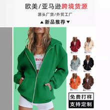 亚马逊跨境欧美春秋款卫衣外套拉链开衫长袖加厚休闲连帽上衣女装