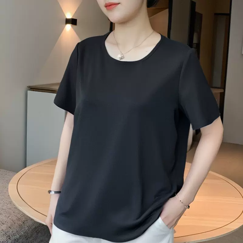 变形策 大码女装胖mm纯色宽松T恤百搭显瘦体恤春夏季薄款短袖上衣