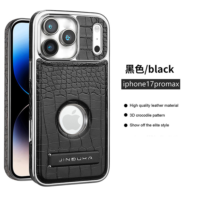 Ốp lưng iPhone 16 Pro Max da vân cá sấu cao cấp, có chân đế và hỗ trợ sạc từ tính — Màu đen, Màu xanh lam, Màu nâu nhạt, Màu nâu đậm chi tiết 14