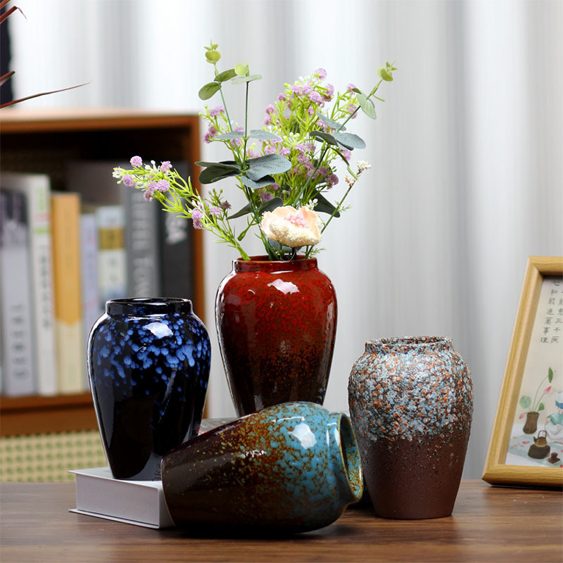 Vintage Ceramic Vase Household Dining Table Ornaments Living Room Desktop Flowers Dried Flowers Non-porous Hydroponic Container New Creative