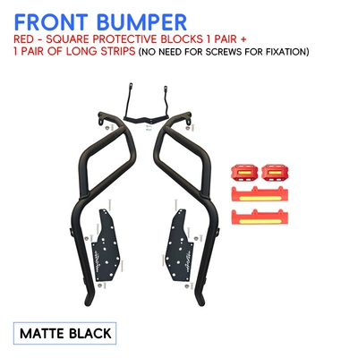 Motorcycle bumper guards, front and rear exhaust - blackenhanced-front-bumper-red-protective-block