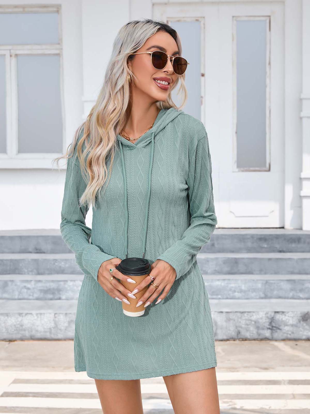 Women Clothing Autumn Winter Knitting Hooded Long Sleeve Dress