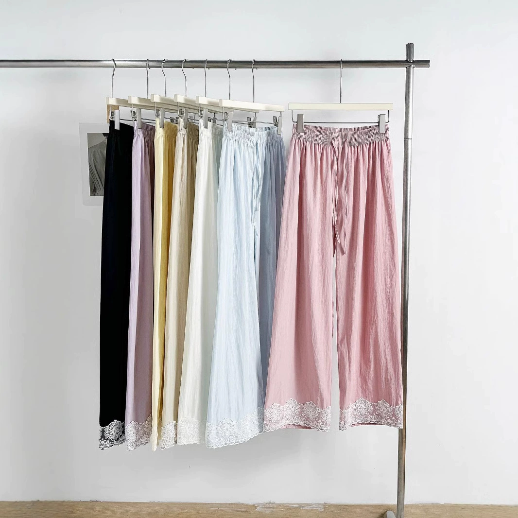 2025 Новый летний стиль Sen сладкие широкие брюки женские мягкие восковые брюки повседневные свободные дикие кружевные брюки