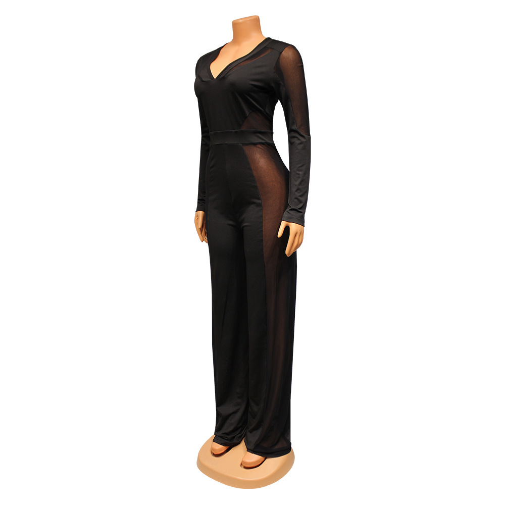 Mamelucos de retazos de malla sexy a la moda para mujer, pantalones acampanados_voghion.com