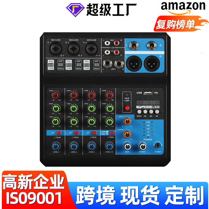 Mixer 5-Way Computer Recording Driver-Free Sound Card Live Broadcast Home Stage Bluetooth USB Djmixer Mixer