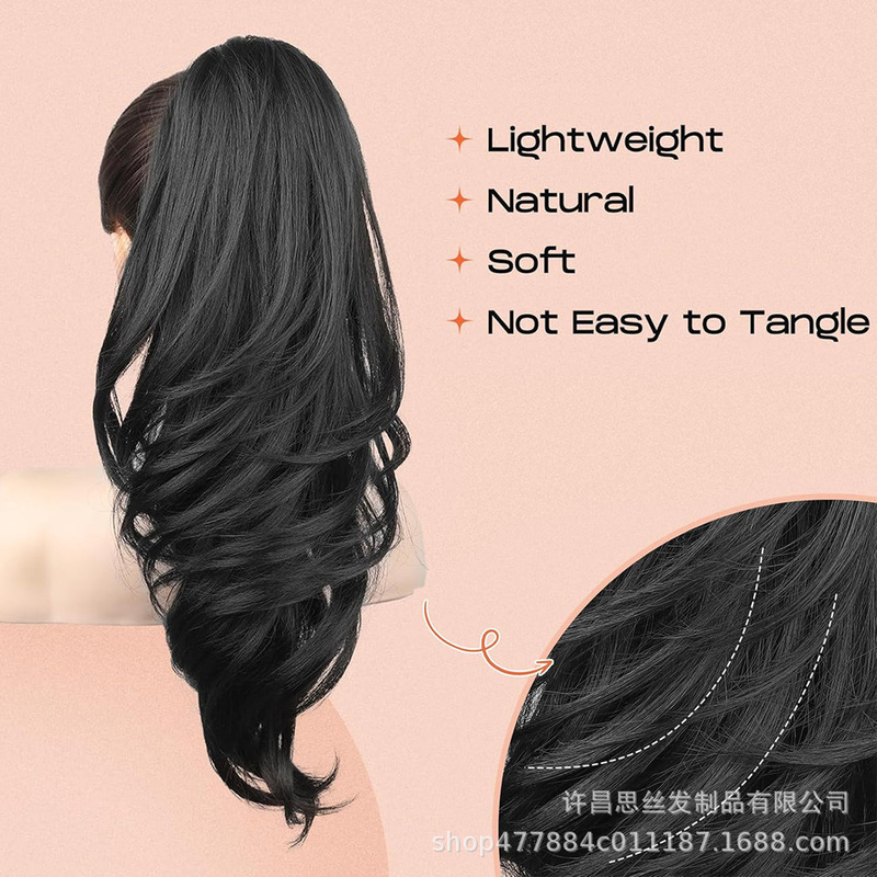 亚马逊跨境假发 抓夹马尾螺纹卷长卷发curly大波浪马尾辫ponytail|undefined