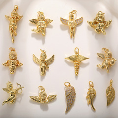 色保持 18 k 銅金メッキ天使のペンダントキューピッドの羽 diy ジュエリーブレスレットイヤリングネックレスアクセサリーペンダント