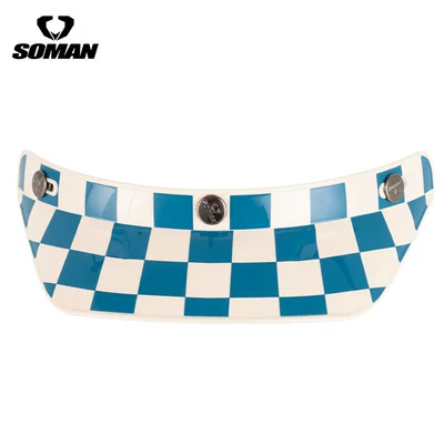 Motorcycle Retro Helmet Three-Button Dəbilqə (Kaska) aksesuarları - blue-and-white-grid-large-size