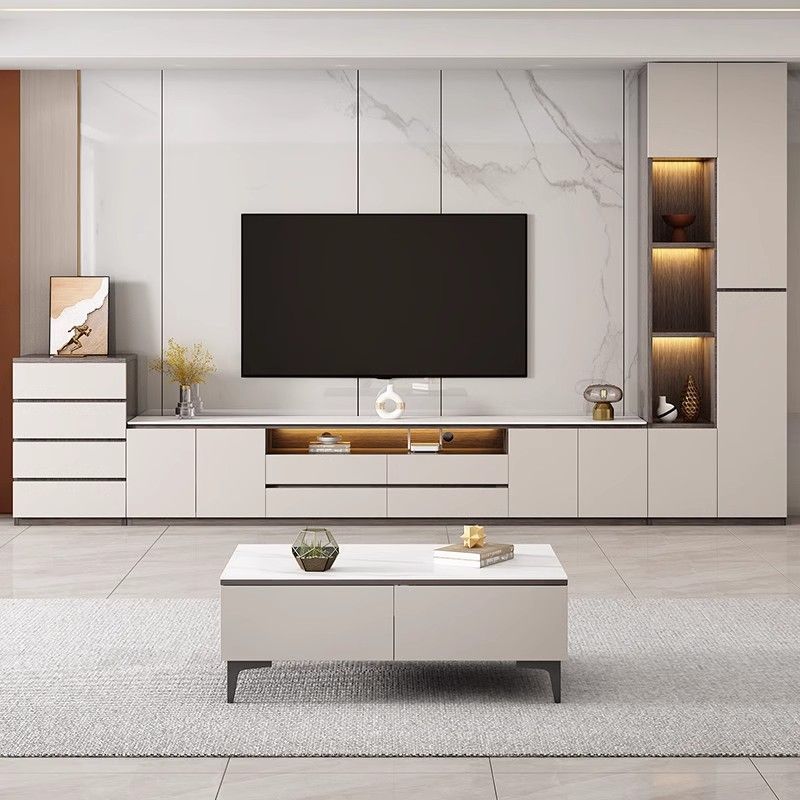 Slate Floor-Standing Tv Cabinet Coffee Table Combination Storage Cabinet Integrated Cupboard Side Cabinet Small Apartment Home Background Strong Cabinet