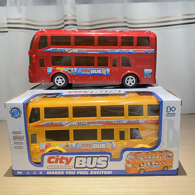 창 상자-더블 데크 3D 라이트 버스-레드