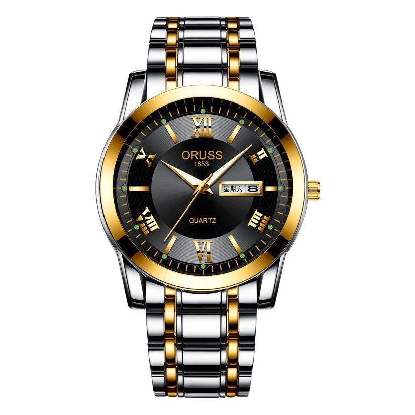 Impermeable Reloj negro europeo y americano Reloj de movimiento automático Reloj de calendario impermeable luminoso Reloj no mecánico de estilo coreano para hombres