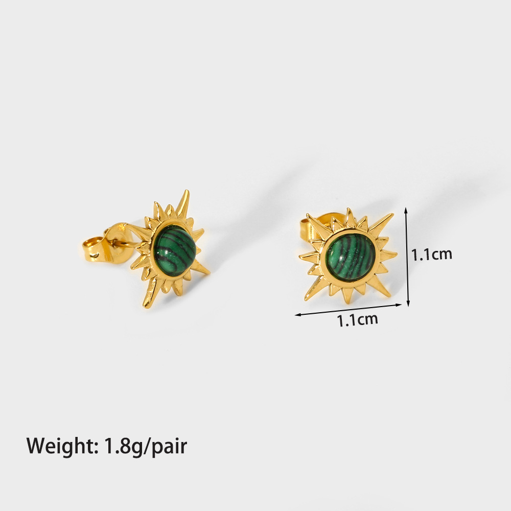 Star Pattern Women'S Gender 1 Pair Retro Star Plating Inlay 304 Stainless Steel Malachite 18K Gold Plated Ear Studs