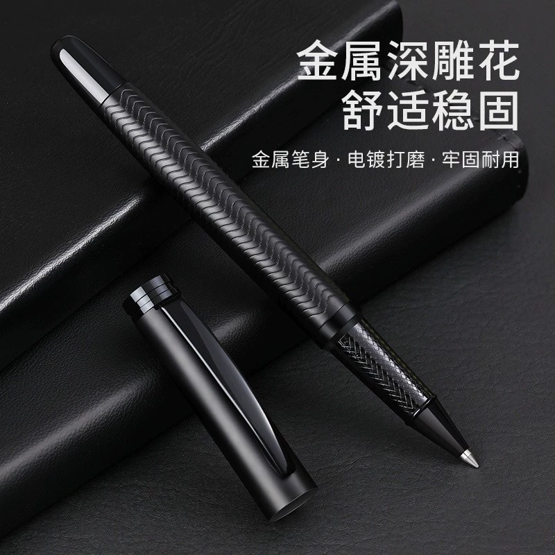 Черная матовая ручка для подписи с логотипом, офисные канцелярские принадлежности, гелевая ручка с волнистыми тонкими линиями, серо-орбовая ручка
