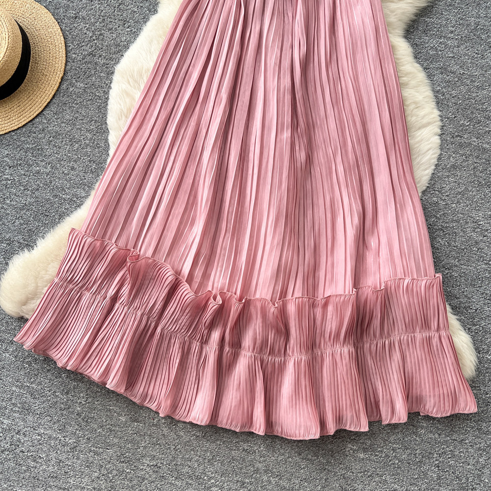 French Style Off-Shoulder Spaghetti Strap Dress Korean Waist Cinching Summer Elegant Long Dress for Vacation_ecoleips.com