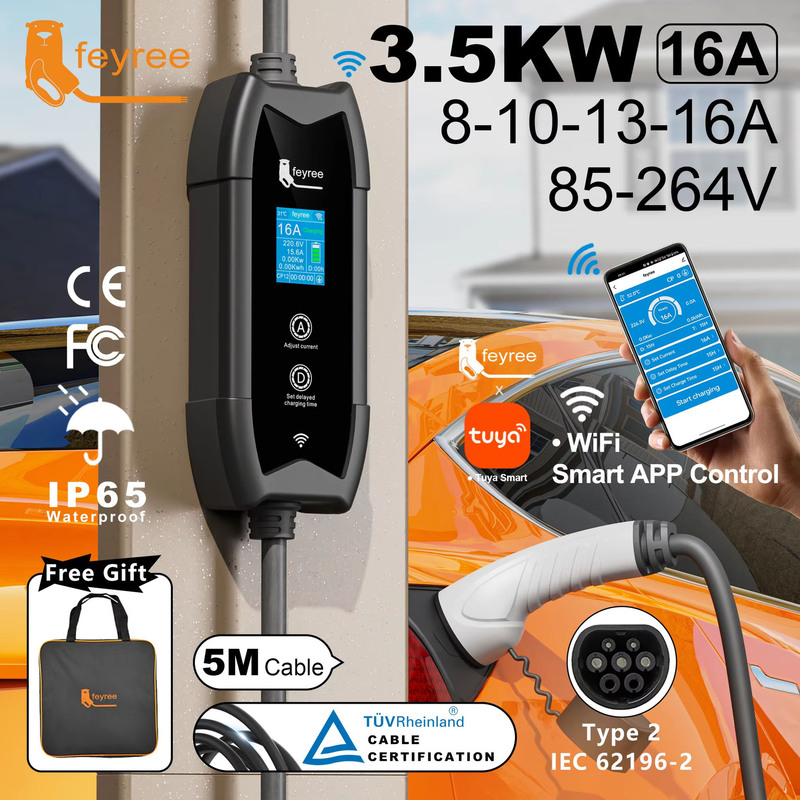 New energy electric vehicle charging gun line 16A3.5KW portable ground-free wire with APP New energy electric vehicle charging gun line 16A3.5KW portable ground-free wire with APP