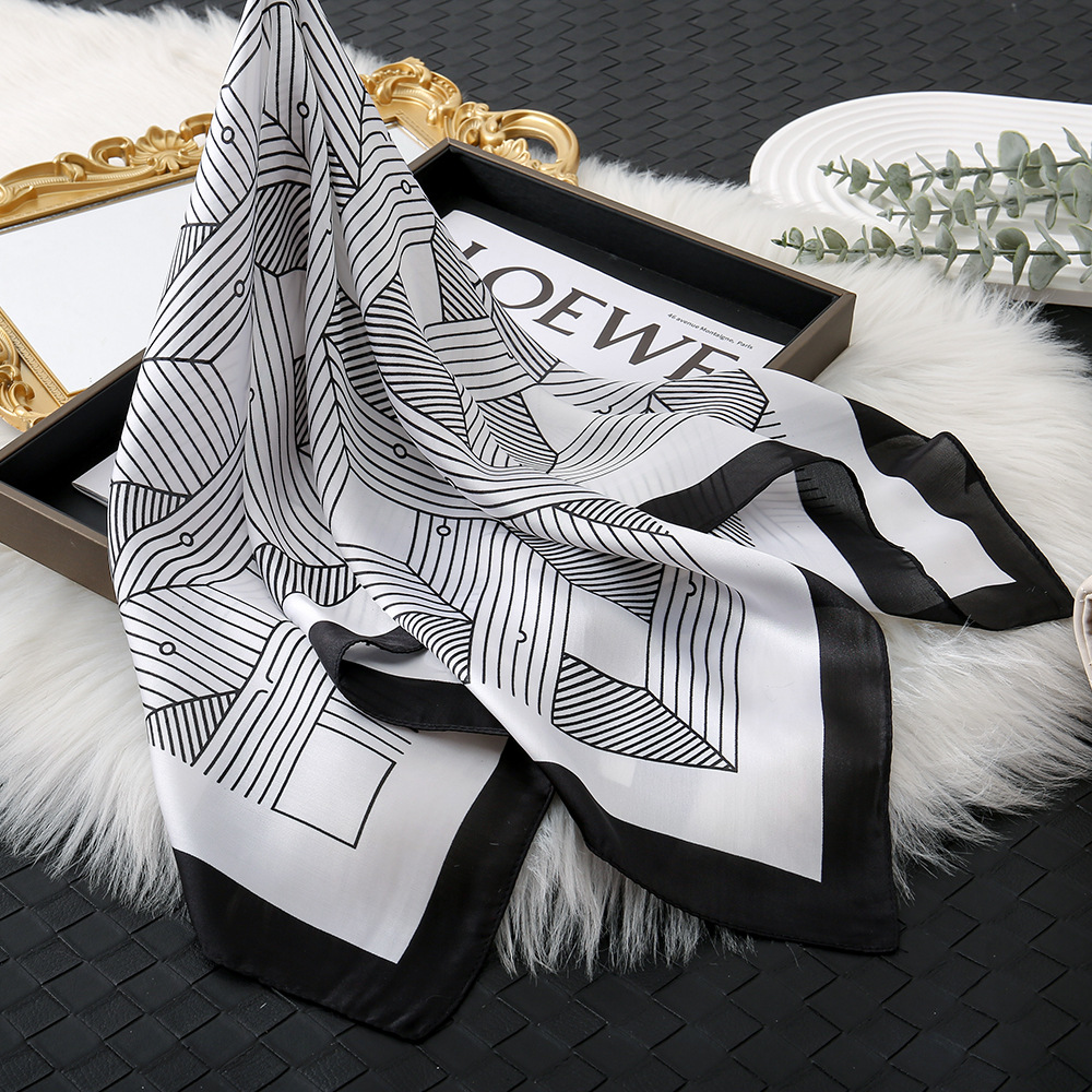 Historias de Shanghai modernas simples e irregulares rayas de empalme 70 bufandas de seda impresa bufandas profesionales bufandas cuadradas