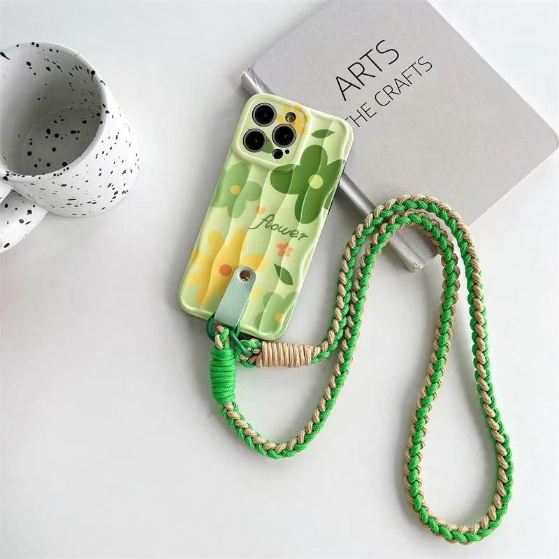 Flores verdes frescas de verano para iphone15 tejido diagonal 16ProMax funda para teléfono 13 Apple 14 mujer