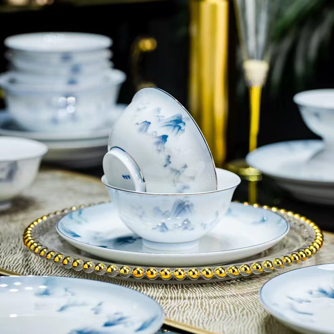 Керамическая посуда Jingdezhen: белый фарфор с глазурью, цвета гор, набор тарелок, мисок и ложек для подарка друзьям домой