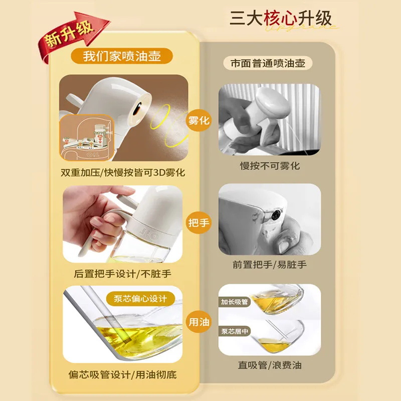 Olla de inyección de aceite de vidrio de generación de una pieza, olla de aceite pequeña de cocina para el hogar, botella de inyección de aceite por pulverización, botella de aceite por pulverización de freidora de aire