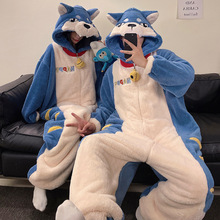 情侣睡衣女珊瑚绒加绒加厚动物卡通可爱男士冬季连体法兰绒家居服