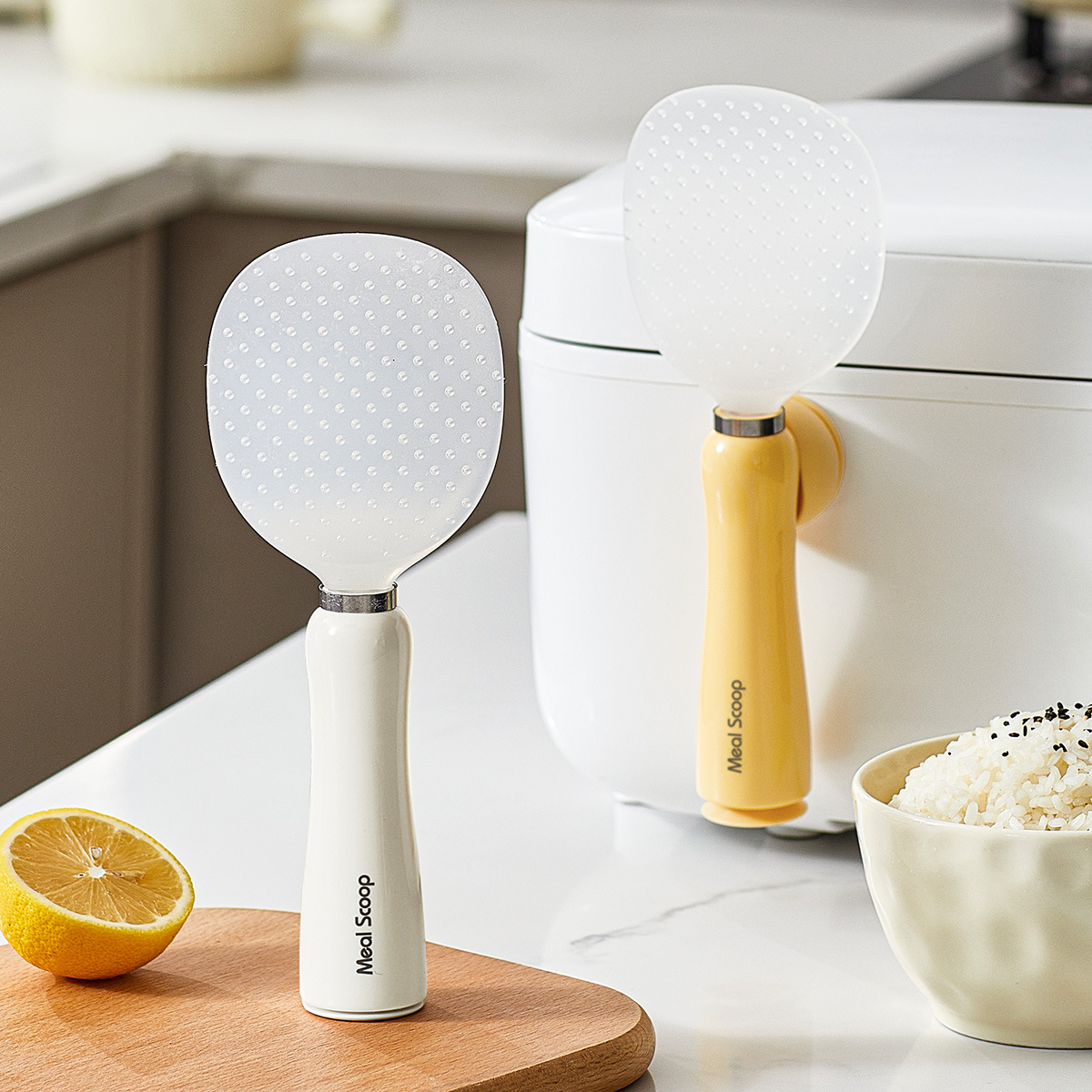 Cuchara de arroz con succión magnética de grano, vaso, cuchara de arroz antiadherente, fácil de limpiar en la cocina, no daña la olla vertical, cuchara de arroz al por mayor