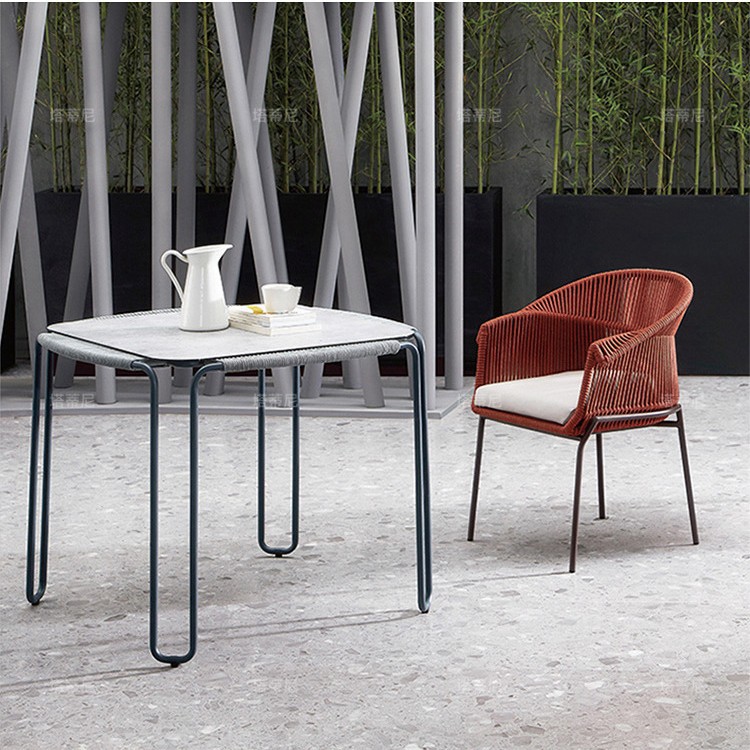 Mesa y silla de caña al aire libre Jardín al aire libre Balcón a prueba de lluvia Muebles de ocio Patio Residencial Hotel Combinación de habitaciones a prueba de sol image 2
