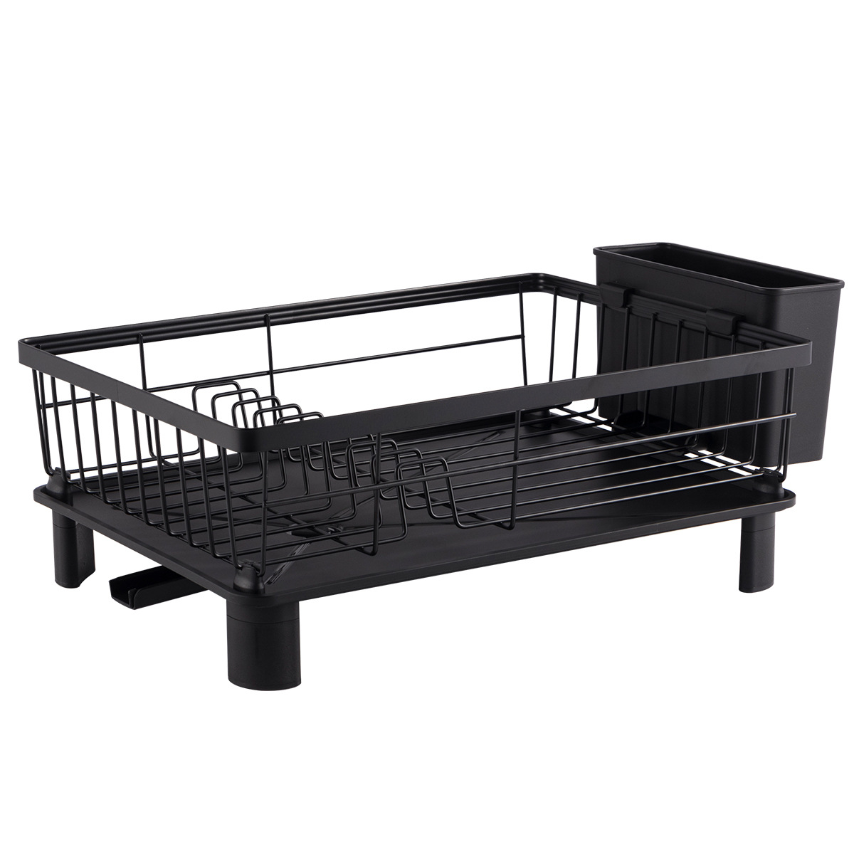 Rejilla de drenaje de platos negros transfronterizos con tubo de cuchillo y tenedor, mesa de cocina, estante para platos de una sola capa, estante para fregadero de vajilla