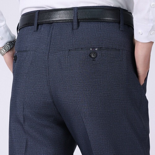 Men's Ice Silk Western Pants Summer Thin Model Middle-Aged and Elderly High-Waist Deep Thigh Men's Casual Loose Father Suit Straight Leg Pants