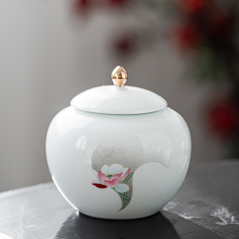 玩物尚置青莲茶叶罐陶瓷家用小号便携存茶罐密封空罐防潮储物茶仓