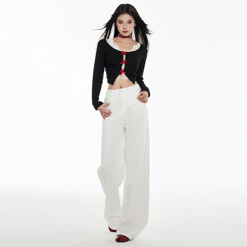 White Loose Wide-Leg Pants 2026 Spring New Straight-Leg Versatile Casual Pants for Women & Long Pants & Extended Length White Loose Wide-Leg Pants 2026 Spring New Straight-Leg Versatile Casual Pants for Women & Long Pants & Extended Length