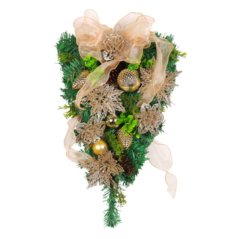 Guirnalda Navideña de Flores Doradas de Hong Kong, Árbol de Navidad Invertido con Agujas de Pino, Decoración Navideña para Ventanas de Centros Comerciales, Venta al por Mayor