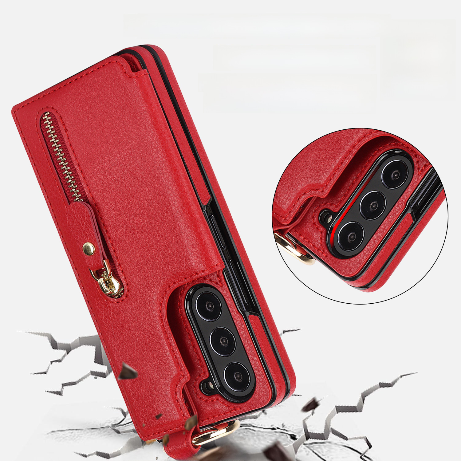 Funda de cuero con anillo y billetera para samsung galaxy fold_voghion.com