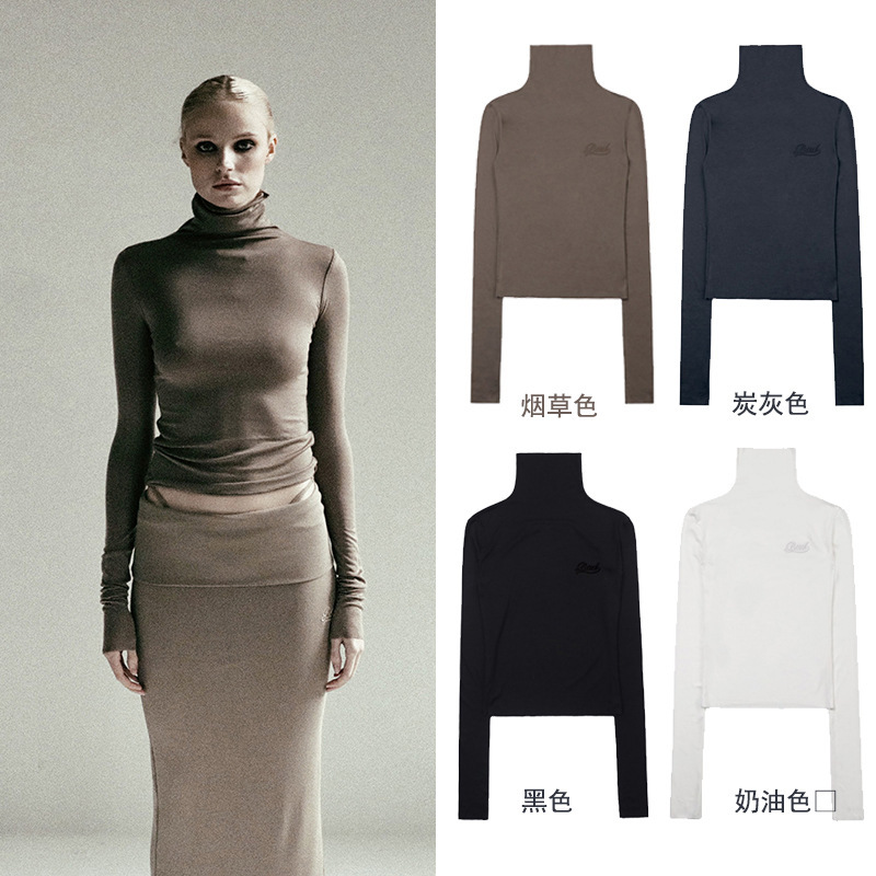 South Korea badblood Super Soft High Collar Long-Sleeved T-Shirt Women's American Style Hot Girl Niche Design Slim-Fit Base Shirt