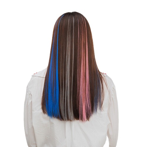 Matte high-temperature silk ear-hanging dyed wig long hair highlighted colored hair extensions one-piece seamless ear-hanging hair extensions