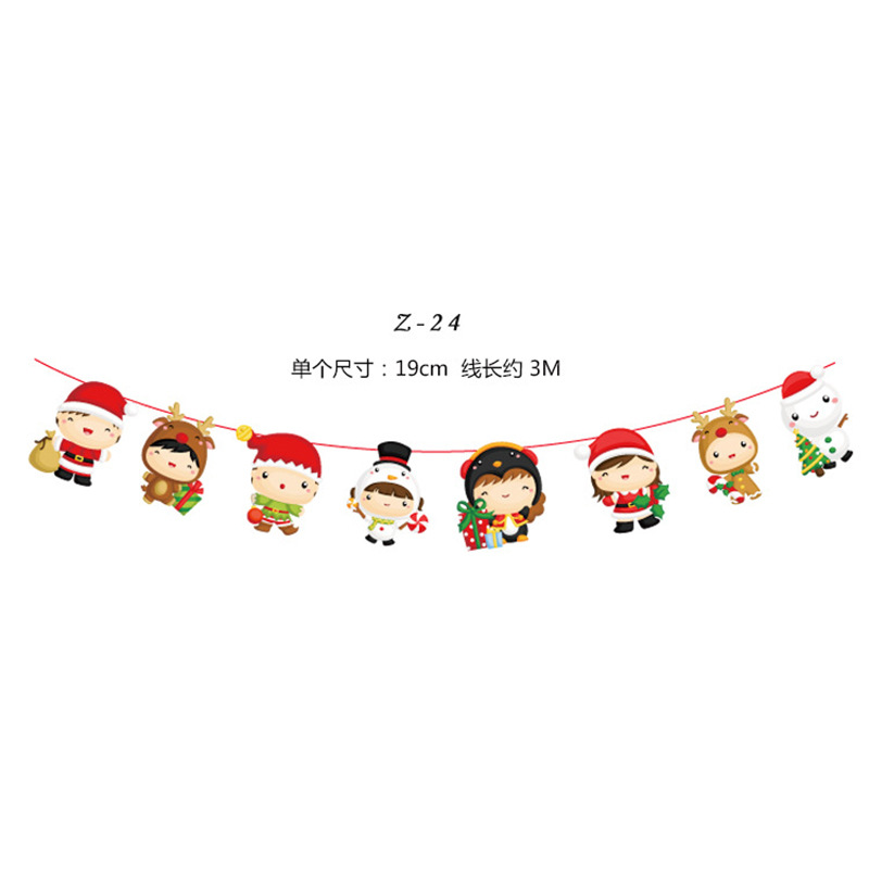 Banderas navideñas transfronterizas en stock, 24 tipos de banderas de dibujos animados, decoraciones navideñas al por mayor de fabricantes, admiten pedidos de lotes mixtos.