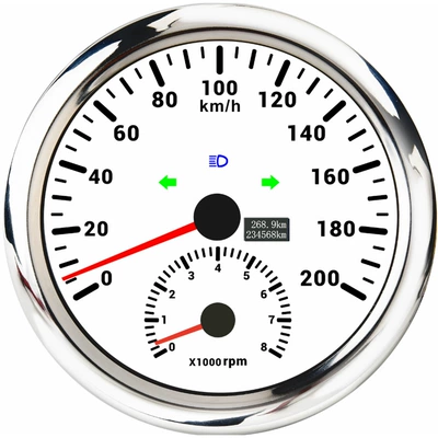 with turn signal high – automobile instrument - silver-edge-white-background-0-200kmh