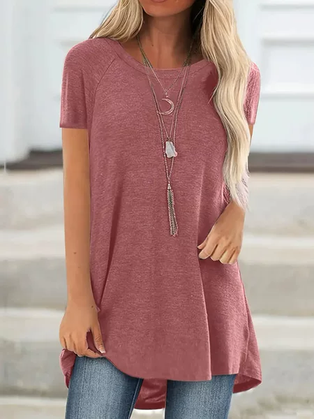 T-Shirt for Daily Casual Wear, Women's Round Neck Short-Sleeved Swallowtail Long T-Shirt, Soft, Comfortable and Skin-Friendly T-Shirt, Loose Fit