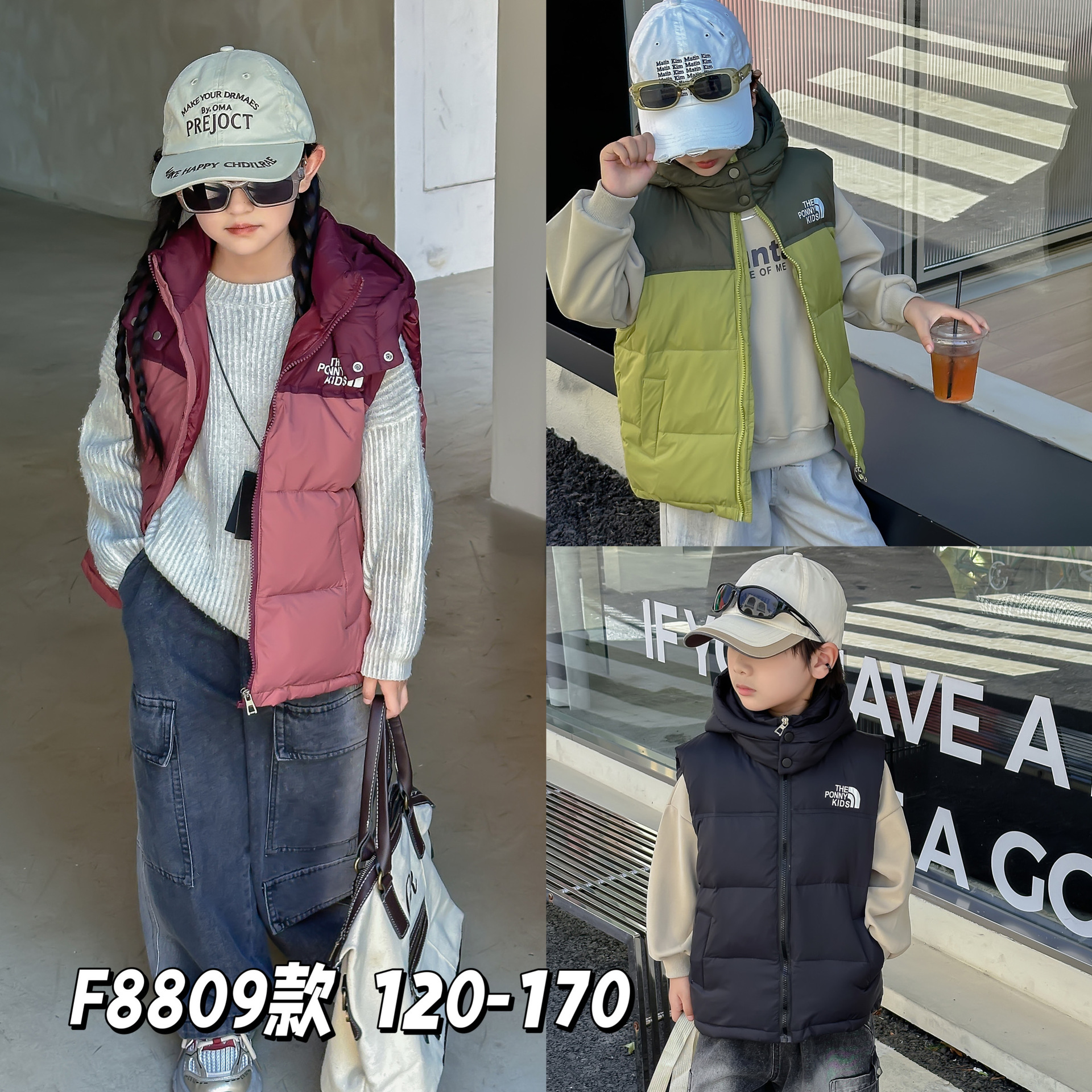 2024 New Autumn and Winter Kidsren's down Silk Vests for Boys and Girls Hooded Vests for Outer Wear